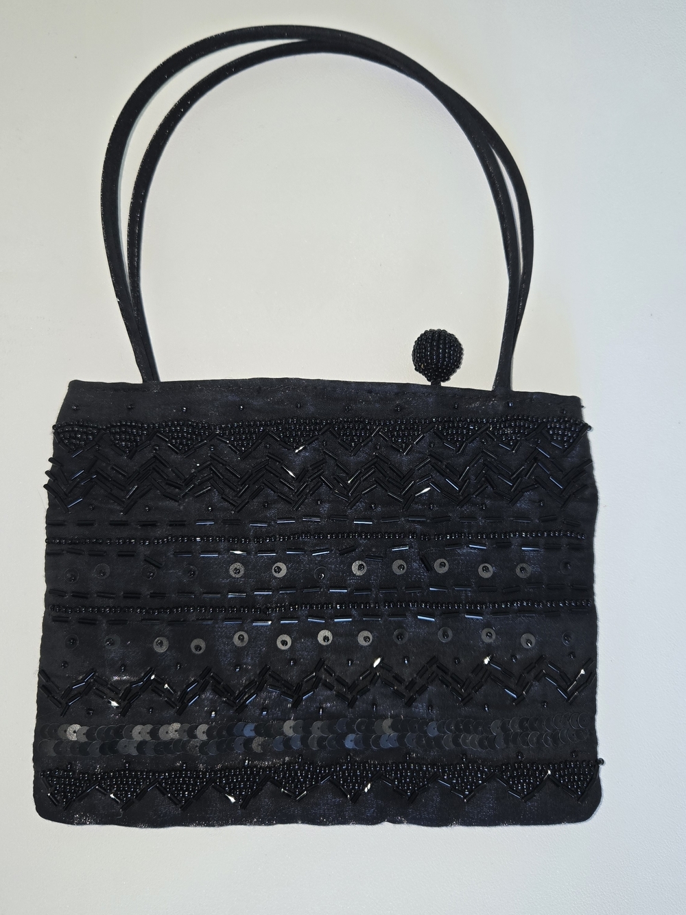 Black Beaded And Sequin Evening Hand Bag For Women - Picture 2 of 5